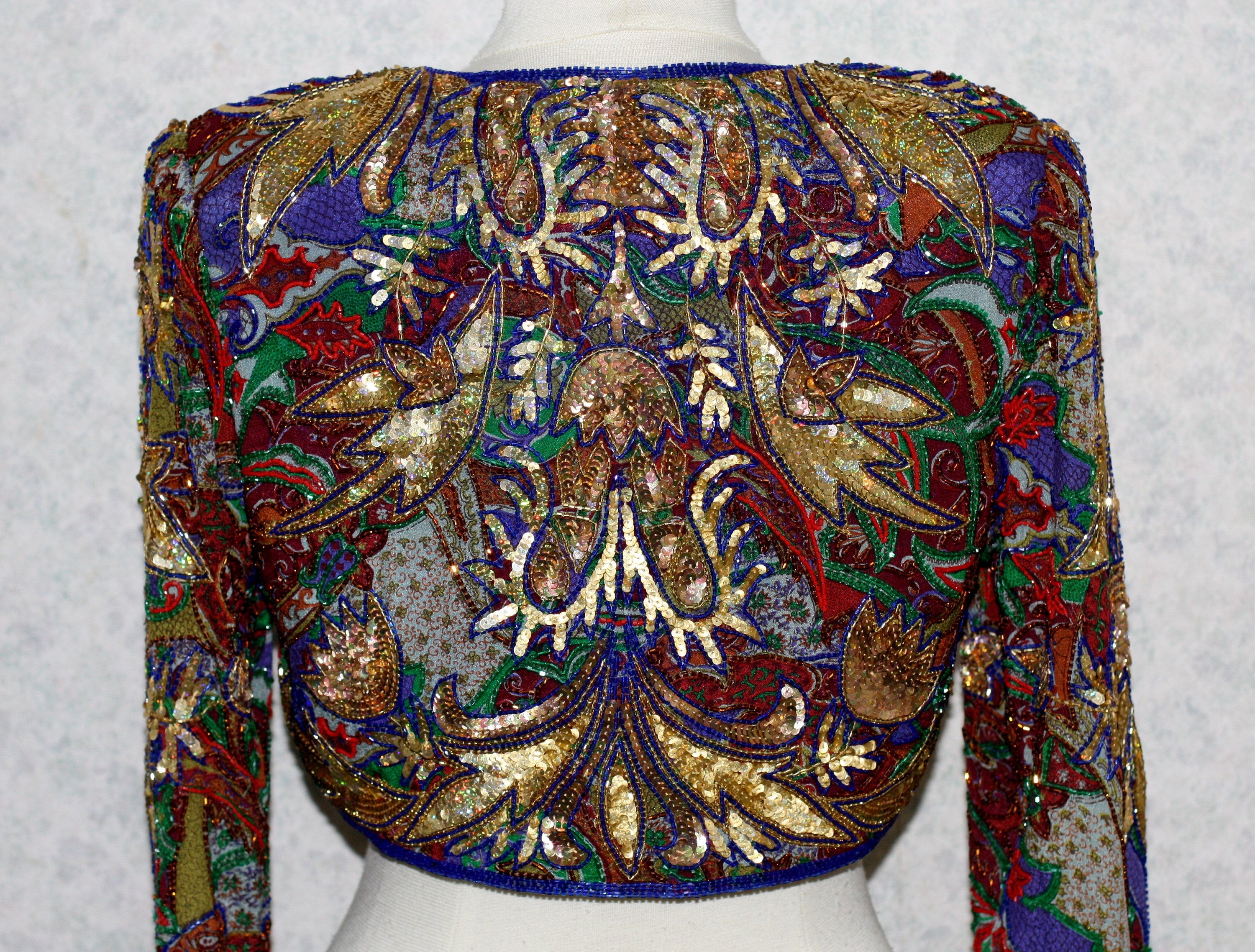 Chaqueta Bolero Jasdee Con Lentejuelas Y Bordados A Mano En Seda - Elegancia Vintage Para Ocasiones Especiales