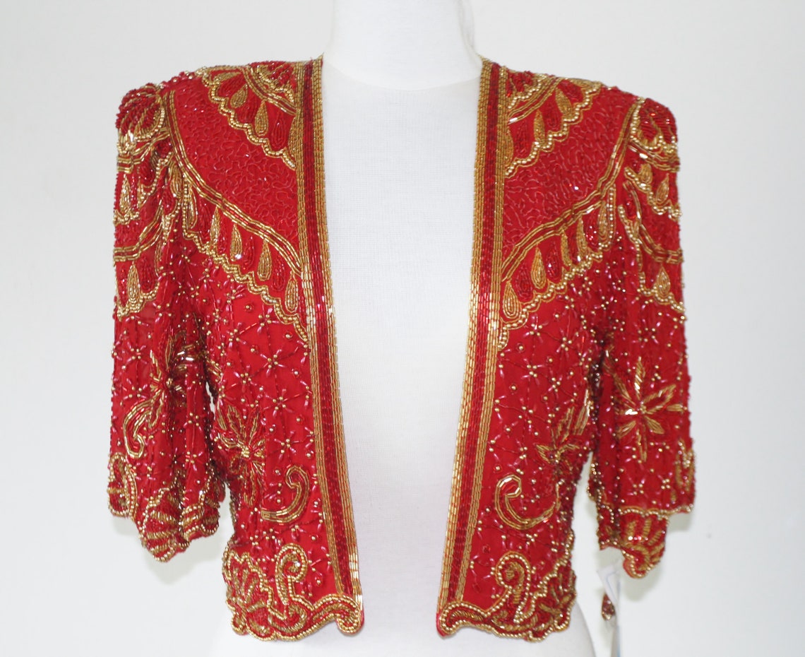 JTRIMMING Vintage Bolero Jacket Hand Work Beading on Silk Etsy