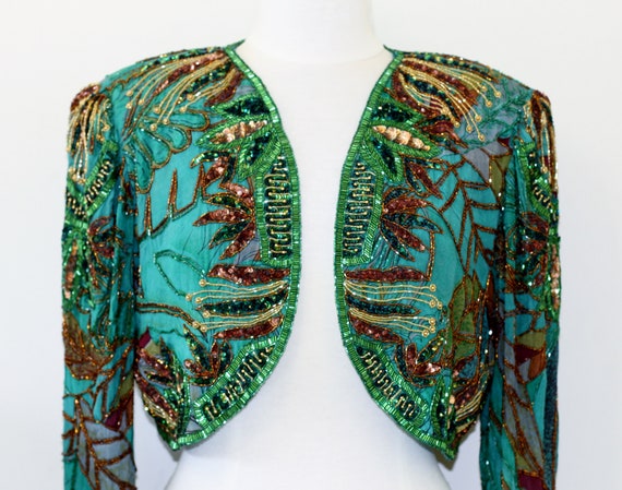 JASDEE Vintage Blazer Jacket HandWork Beads&Sequins & HandPrint On Silk  #5046J 
