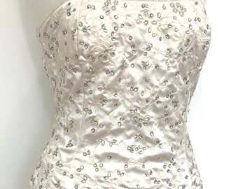 JTRIMMING Vintage Bustier Corset Hand Work Beads & Embroidery On Satin Style F3095