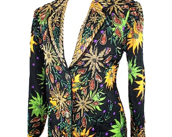JTRIMMING Vintage Blazer Jacke Handarbeit Perlen & Pailletten Auf Seide Stil Style 5009