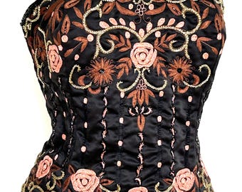 JTRIMMING ヴィンテージビスチェコルセット 手刺繍 糸刺繍＆ビーズ付きサテン生地 スタイル F3042