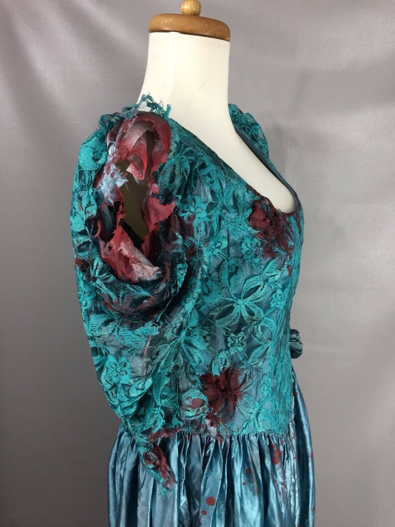 80s Zombie Prom Queen Dress Custom Made Bloody Vintage Teal Etsy