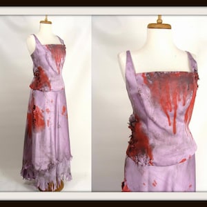 ooak upcycled Womens Bloody Halloween Costume. Bridesmaid Zombie Prom Queen Dress. Custom Made Distressed 3pc Purple Formal Gown size 10 M