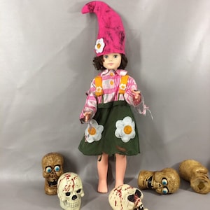 ooak ZOMBIE GNOME ELF Distressed Garden Gnome Halloween Costume or Creepy Doll Clothes Haunted House Props Display Decor Girls Toddler 2T
