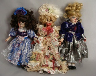 Creepy Dolls Victorian Vampire Sisters Zombie Demon Triplets Pride Prejudice Zombies Haunted House Props Halloween Decor Possessed Annabelle