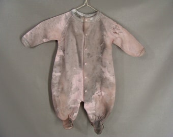 upcycled NO BLOOD Baby Girl Zombie Halloween Costume The Walking Dead Zom-Baby. Distressed Pink Sleeper Pajamas infant size 6 to 9 months