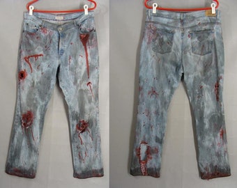 Bloody Zombie Jeans Halloween Costume Post Apocalyptic Vampire Hunter Wasteland Warrior. Womens Levis size 14 Long