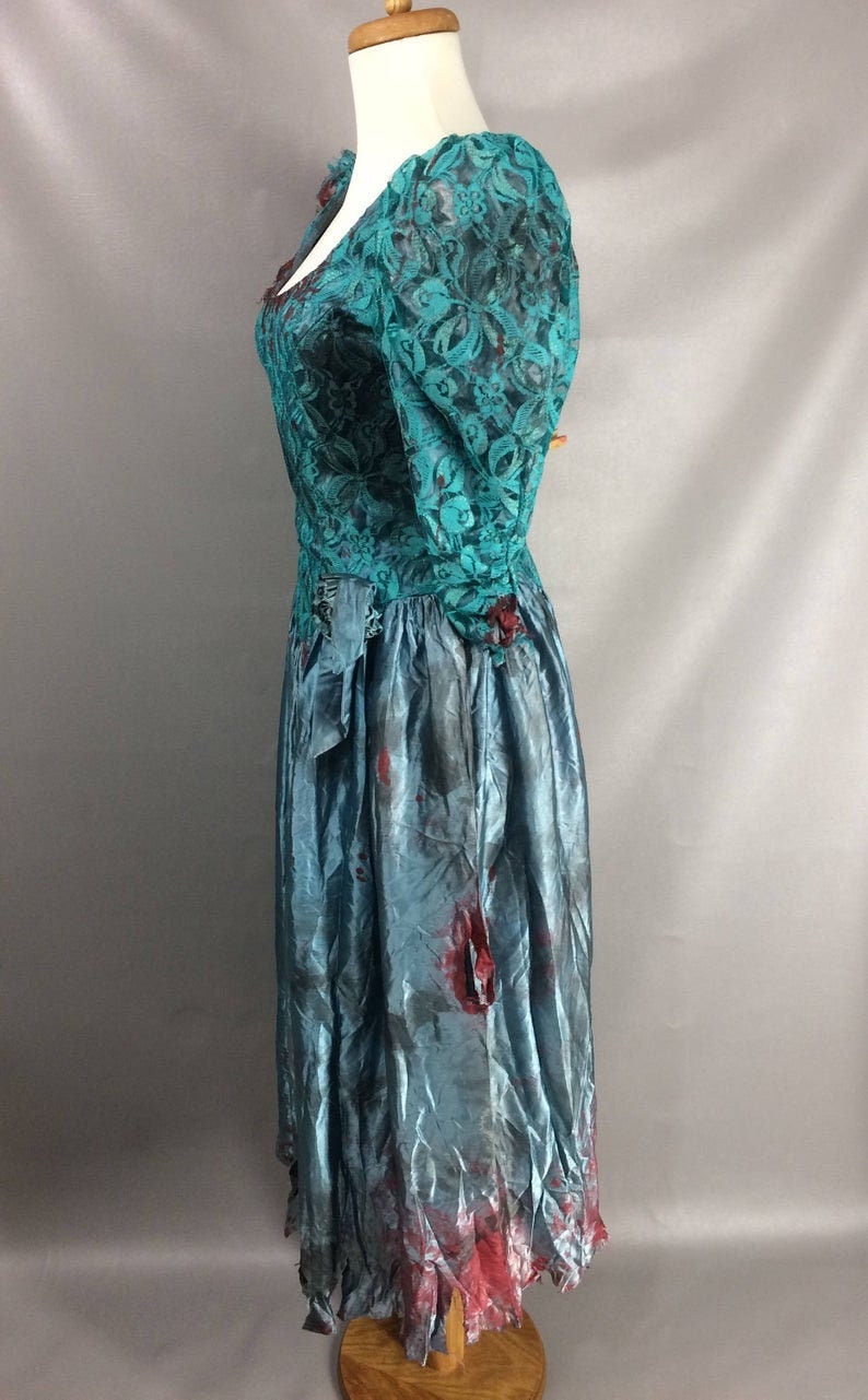 80s Zombie Prom Queen Dress Custom Made Bloody Vintage Teal Etsy