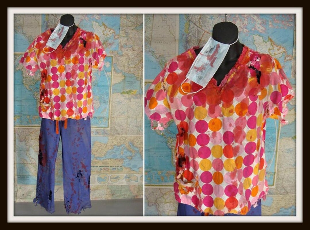 Ooak Womens Bloody Zombie Nurse Halloween Costume. Zombie Scrubs Pink