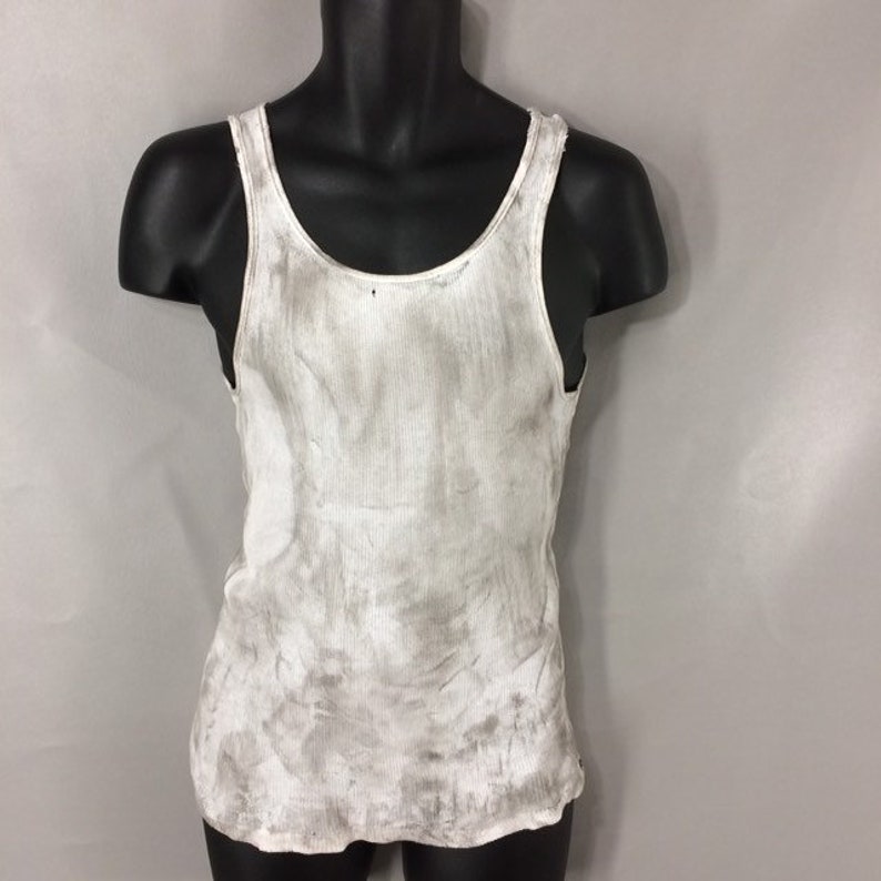 Realistic Men's Dirty Wife Beater White Trash Hillbilly Tank Top Zombie