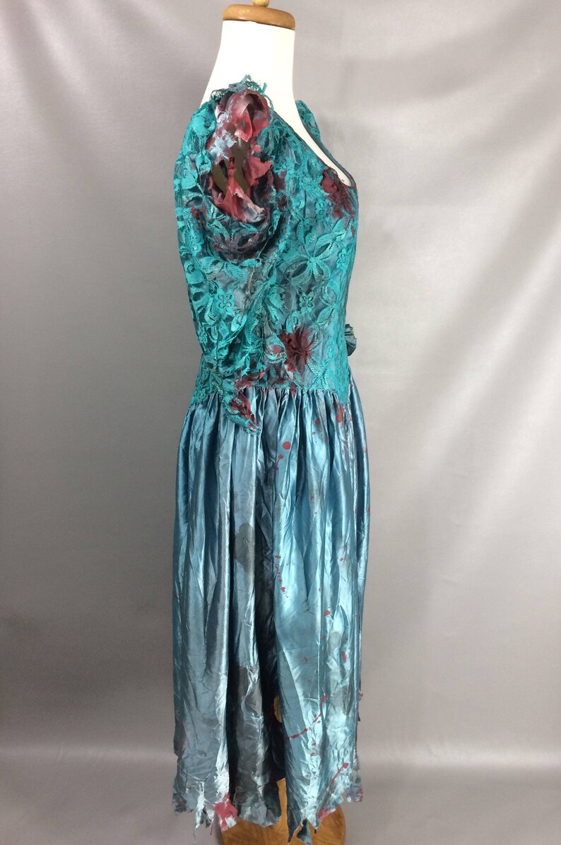 80s Zombie Prom Queen Dress Custom Made Bloody Vintage Teal Etsy