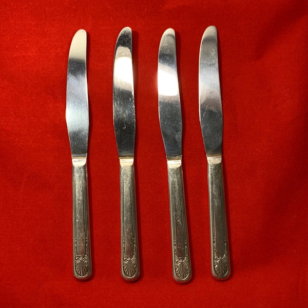 Set of 4 Crown Radiance Dinner Knives Silverplate Vintage 1939 Art Deco