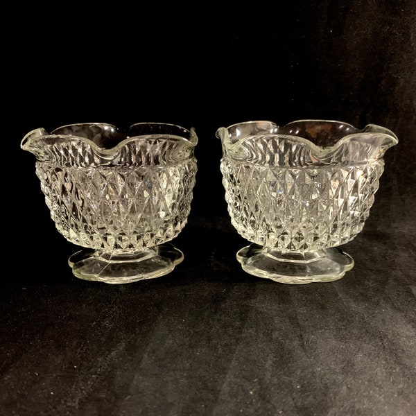 Pair Vintage Indiana Glass Taper Candle Holders Diamond Point Clear