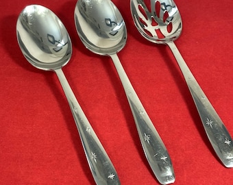 3 pc Wallace BRIGHT STAR Stainless Serving & Slotted Spoons MCM Atomic Starburst