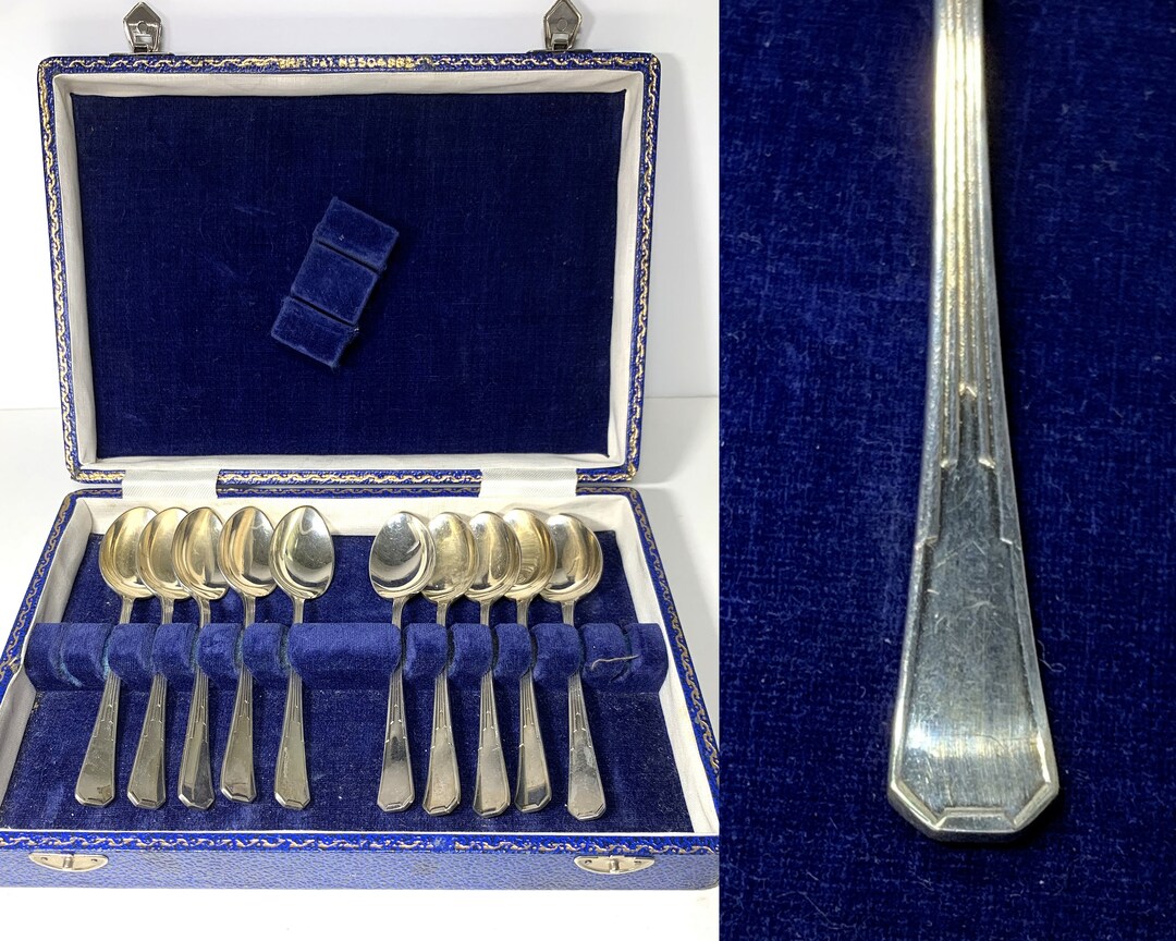 Set of 10 Vintage Art Deco Demitasse Spoons Silverplate British