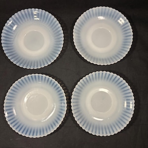 Set of 4 Vintage 1930s Saucers PETALWARE MONAX White Macbeth Evans Depression Glass Opaque