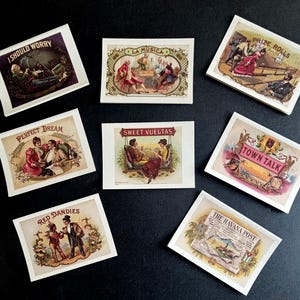 Ensemble de 8 cartes de correspondance vierges assorties d'étiquettes de cigares anciennes vintage Arts avec enveloppes