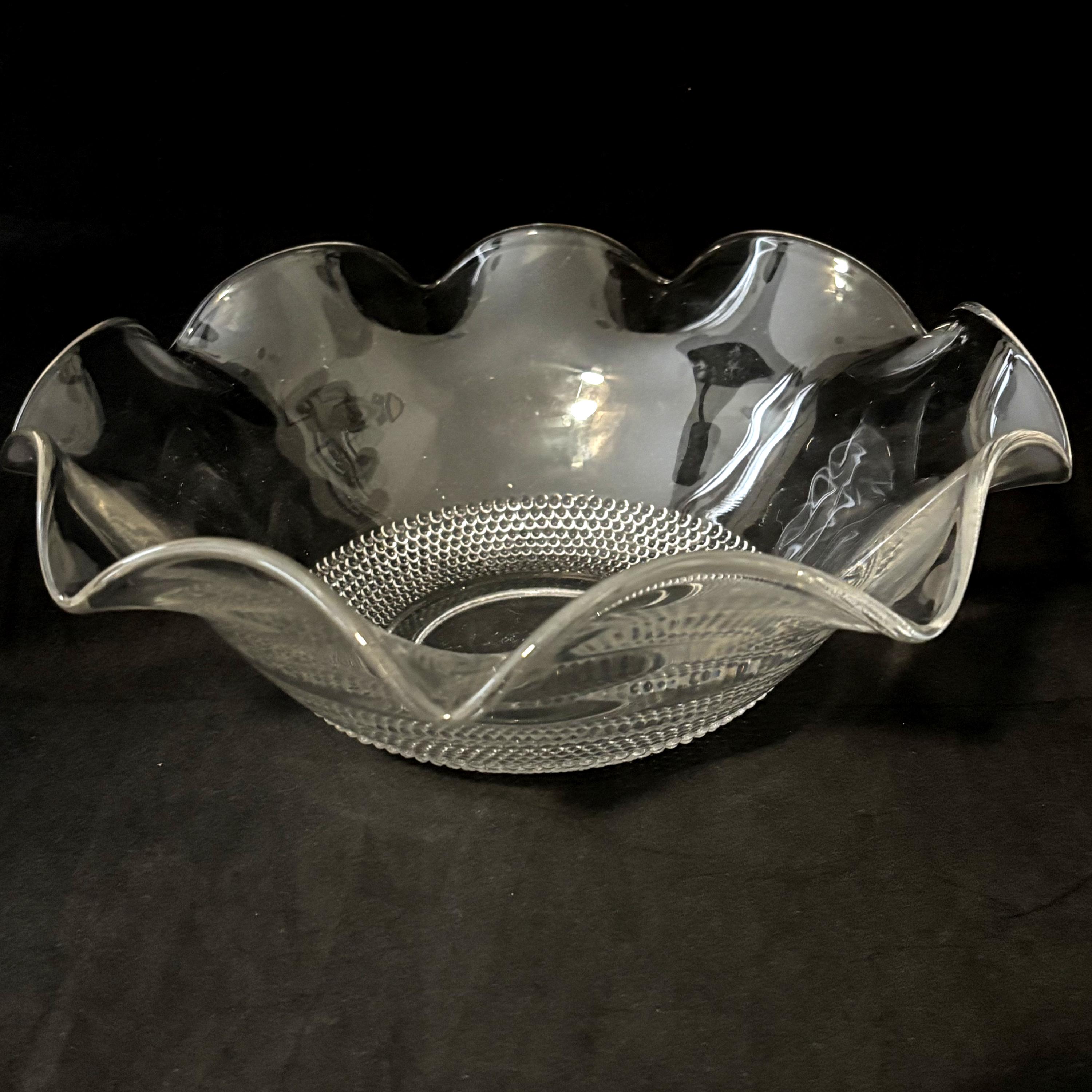 Vintage Duncan & Miller TEARDROP Large Crimped Flared Bowl Clear Glass 11"