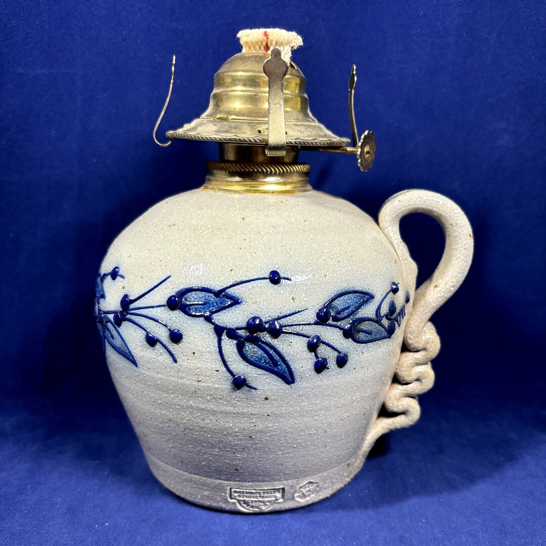Salmon Falls Stoneware Salt Glazed Oil Lamp Berry Vine Applied Etsy