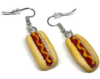 Hot Dog Earrings | Food Gifts | Miniature Food Earrings