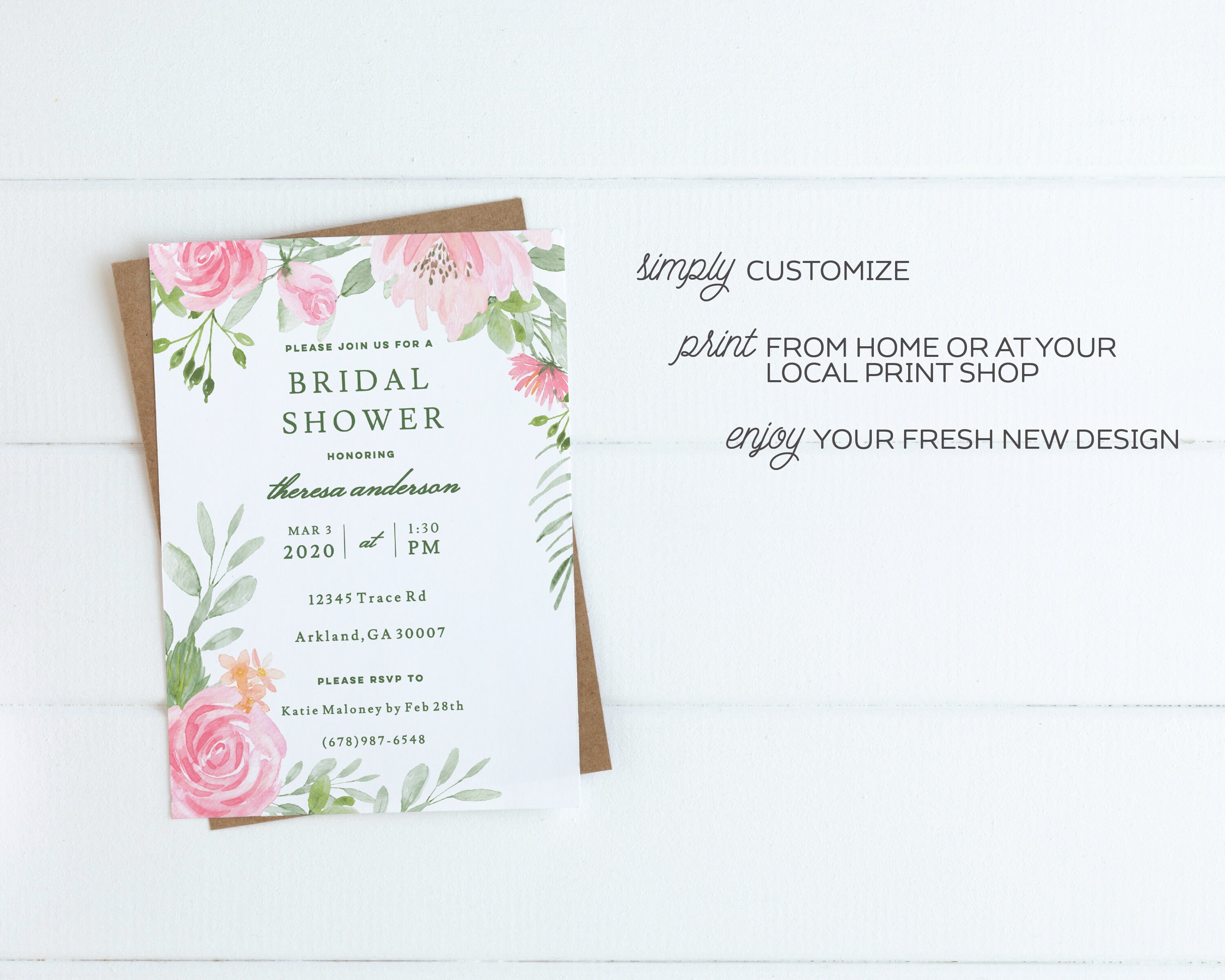 Spring Floral Bridal Shower Invitation Instant Download Printable