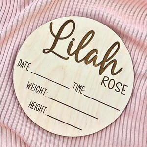 Baby Name Sign, Newborn Hospital Sign, Round Newborn Sign, Baby Photo Prop, Baby Shower Gift, Baby Birth Stats, Wood Birth Announcement