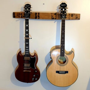 Suporte duplo para guitarra com aduela de barril de uísque: suporte de parede feito à mão