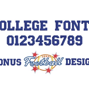 College Embroidery Font 5 SIZES with Bonus Football Embroidery Design