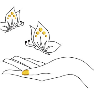 Hand Butterfly One Line Art Embroidery Design 2 SIZES dst exp hus jef jpx pes vp3 xxx