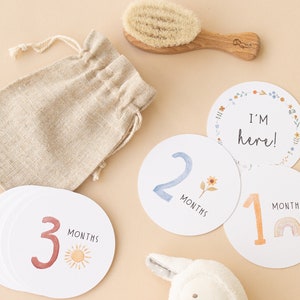 Baby Birth Announcement & Age Milestone Cards | Gender Neutral Monthly Paper Cards | Baby Photo Props | New Baby | Baby Shower Newborn Gift