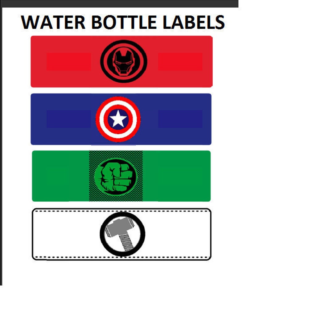 Marvel Avenger Logo Water Bottle Labels 2x7:instant Download, Captain ...