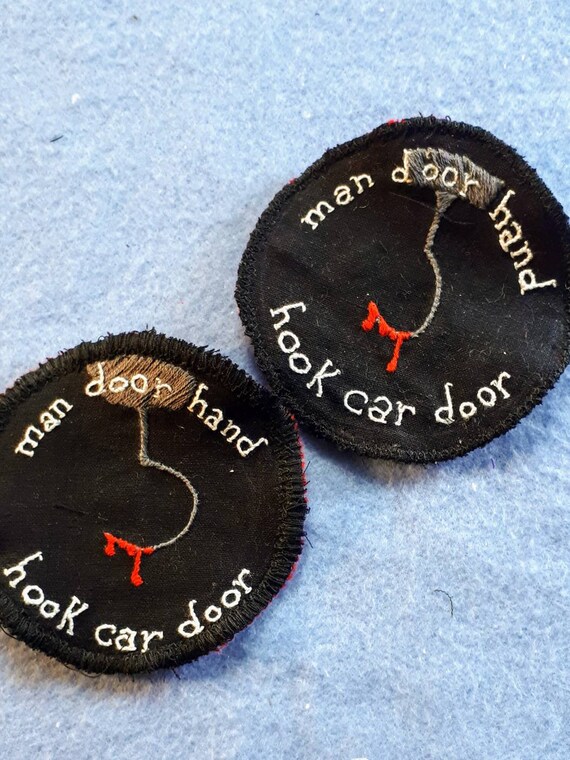 Man Door Hand Hook Car Door Hand Embroidered Sew On Patch Funny Meme Patch Urban Legend Meme Urban Legend Joke Patch