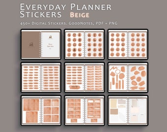 Everyday Life Digital Planner Stickers - Daily Planner Stickers - Pre-cropped iPad Stickers - GoodNotes Sticker Book & PNG Files - Beige