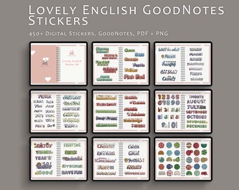 Lovely English Digital Stickers, Daily Planner Stickers, GoodNotes Stickers, iPad Stickers, Digital Planner Stickers, PNG Files