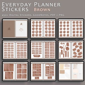 Everyday Life Digital Planner Stickers - Daily Planner Stickers - Pre-cropped iPad Stickers - GoodNotes Sticker Book & PNG Files - Brown
