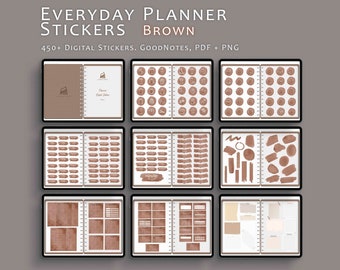 Everyday Life Digital Planner Stickers - Daily Planner Stickers - Pre-cropped iPad Stickers - GoodNotes Sticker Book & PNG Files - Brown