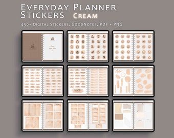 Everyday Life Digital Planner Stickers - Daily Planner Stickers - Pre-cropped iPad Stickers - GoodNotes Sticker Book & PNG Files - Cream