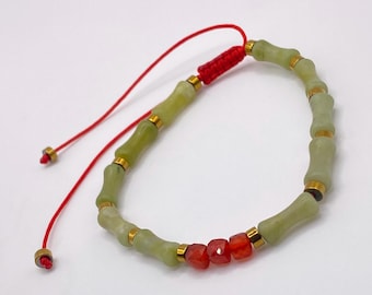 Lucky Bamboo Adjustable Bracelet (Jade, Carnelian, Hematite)