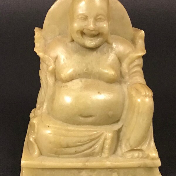 Vintage Buddha hand carved soapstone laughing Buddha Hotei yoga studio