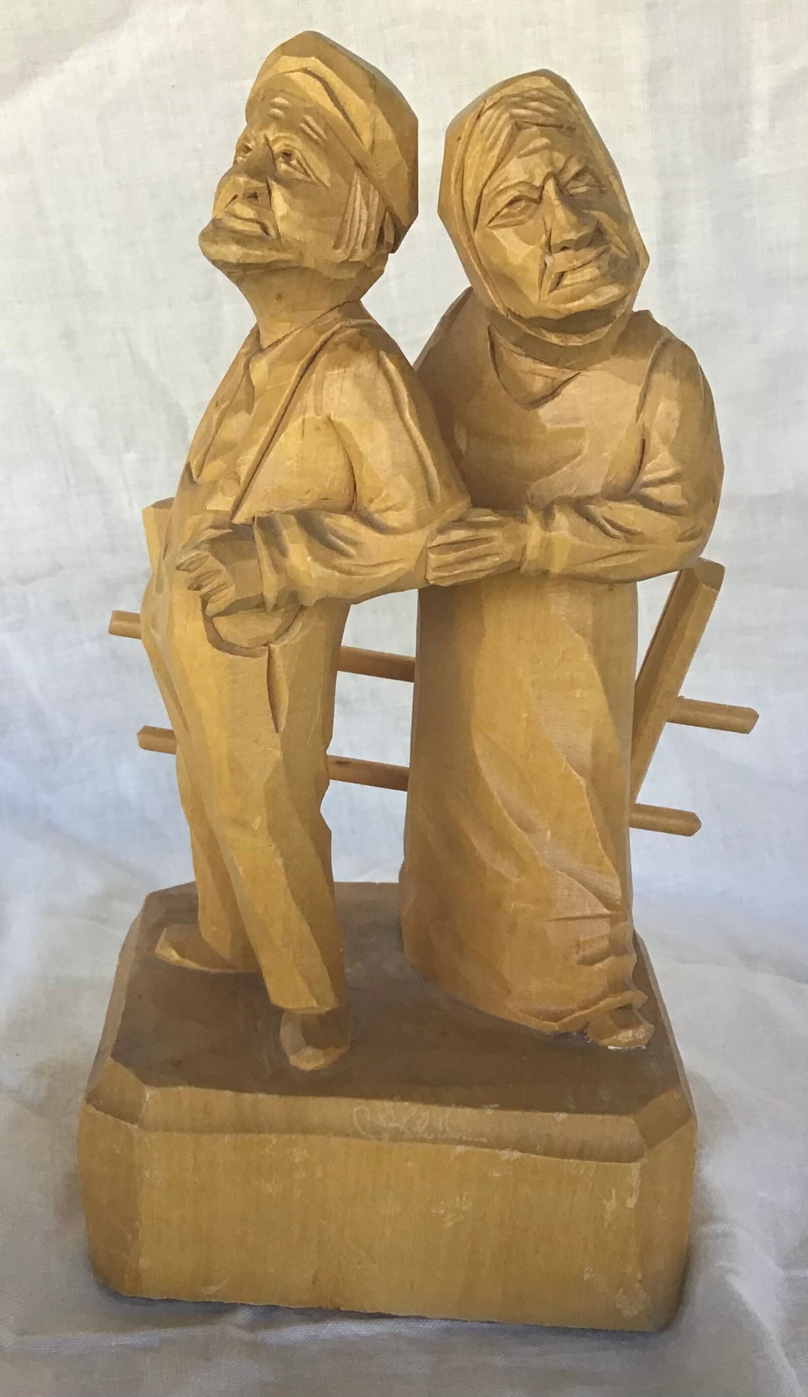 Rare Double Carving Vintage Quebec Folk Art Wood Sculpture Elderly