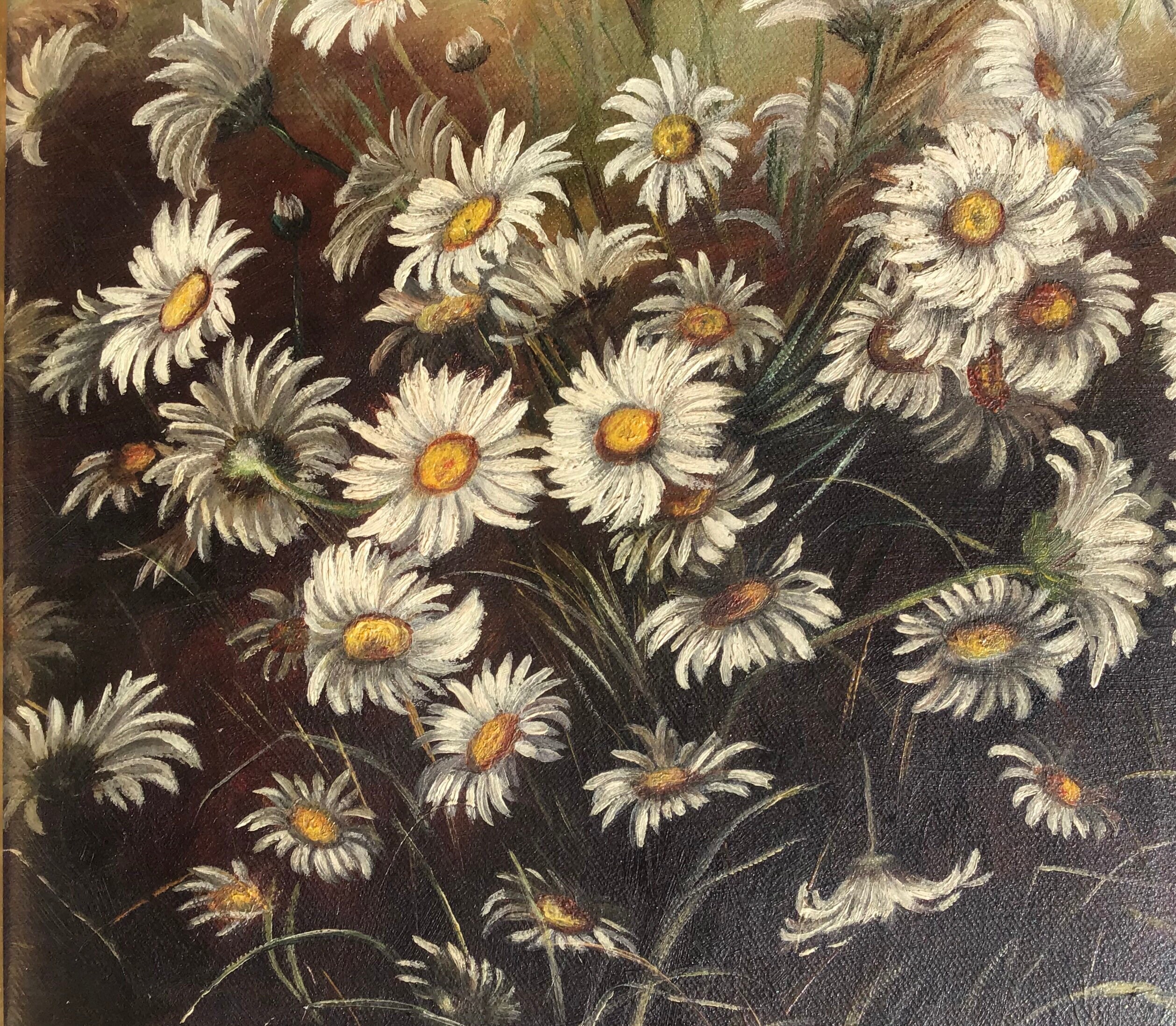 Antique Floral Original Oil Painting Daisies Circa Late 1800s Vintage ...