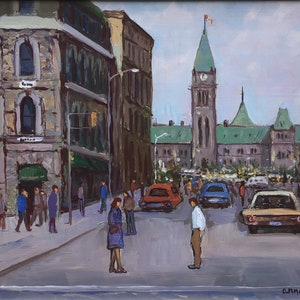 Vintage painting Anna Jalava original art Parliament building Ottawa circa 1980 listed artist Ontario painting