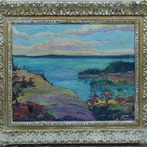 Vintage oil on canvas Herbert William Wagner 1889-1948 listed Canadian artist sketch Georgian Bay Canadian school Algonquin school