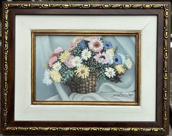 Vintage Blumenbild von Julia Parra 99 signiert datiert auf gespannter Leinwand
