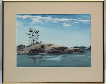 Classic Vintage Canadian School original watercolour Georgian Bay Ontario style painting signed follower of Group of Seven