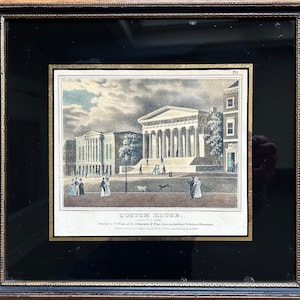 Rare Antique 1840s Custom House U. S. Bank Philadelphia Bowen vintage original stone lithograph historical art print