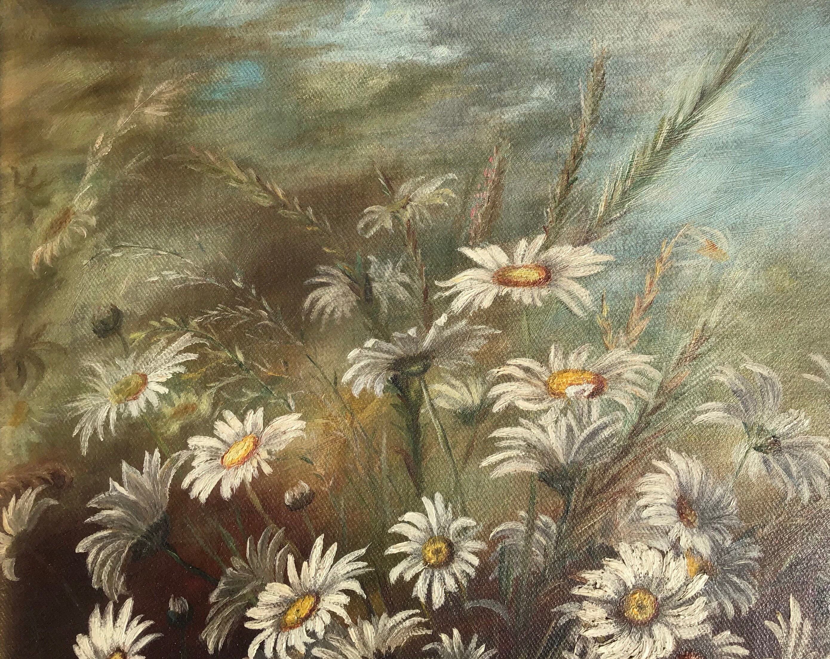 Antique Floral Original Oil Painting Daisies Circa Late 1800s Vintage ...