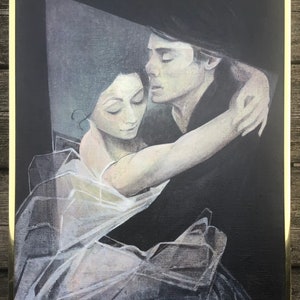 Vintage original acrylic painting Joan Waddel Souter 1982 Beckett Gallery label signed dated embracing couple wedding