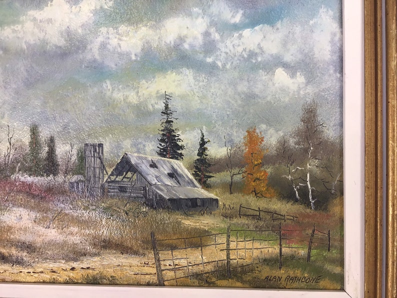 Vintage Original Painting American Canadian School Signed Country Barn ...